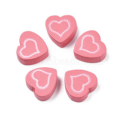 Spray Painted Maple Wood Beads, Printed, Heart, Light Coral, 16.5x17.5x6mm, Hole: 1.8mm, about 550pcs/500g(WOOD-Q030-87C)
