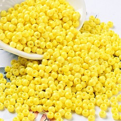 Baking Paint Glass Seed Beads, Round, Champagne Yellow, 4x3mm, Hole: 1.2mm, about 7650pcs/pound(SEED-H002-I-A532)