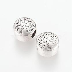 Tibetan Style Alloy European Beads, Large Hole Beads, Flat Round with Tree, Cadmium Free & Nickel Free & Lead Free, Antique Silver, 13x12x9mm, Hole: 4.5mm, about 240pcs/1000g(TIBEB-Q067-25AS-NR)