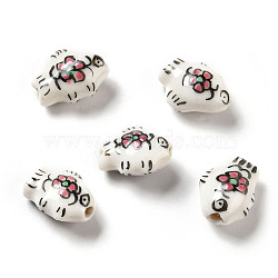 Handmade Printed Porcelain Beads, Fish, White, 14.5~15x11.5~12x7~7.5mm, Hole: 1.6mm(PORC-F005-03D)