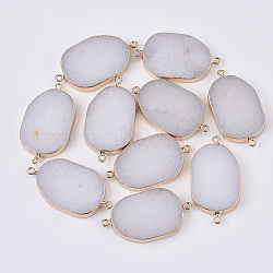 Natural White Jade Links connectors, with Edge Golden Plated Iron Loops, Oval, 43~44x24.5x6mm, Hole: 1.8mm(G-S359-052B)
