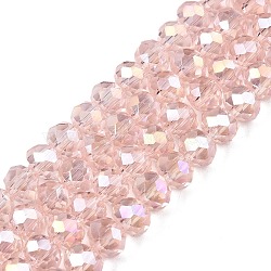 Electroplate Glass Beads Strands, AB Color Plated, Faceted, Rondelle, Pink, 6x5mm, Hole: 1mm, about 84~85pcs/strand, 16.34~16.54 inch(41.5~42cm)(EGLA-A044-T6mm-B22)