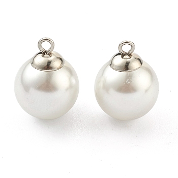 304 Stainless Steel Pendants, with White Plastic Imitation Pearl Beads, Stainless Steel Color, 15.5x12mm, Hole: 1.6mm