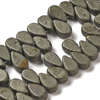 Natural Pyrite Beads Strands, Teardrop, Top Drilled, 9~10x5~5.5x3.5~4mm, Hole: 0.7mm, about 40~48pcs/strand, 7.09~7.28''(18~18.5cm).