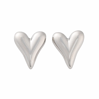 304 Stainless Steel Stud Earrings, Heart, Stainless Steel Color, 14x12mm