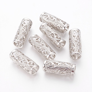 Alloy Filigree Beads, Column, Platinum Color, Size: about 30mm long, 11mm wide, 11mm thick, hole: 8mm