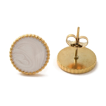 Ion Plating(IP) 304 Stainless Steel Flat Round Stud Earrings, wtih Enamel, Real 18K Gold Plated, 12mm