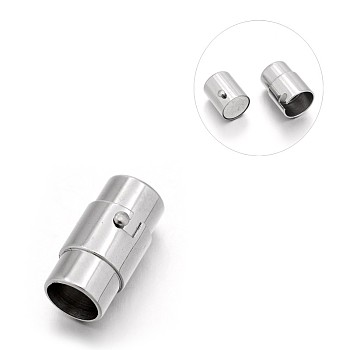 Smooth 304 Stainless Steel Column Locking Tube Magnetic Clasps, Stainless Steel Color, 18x9.5mm, Hole: 7mm