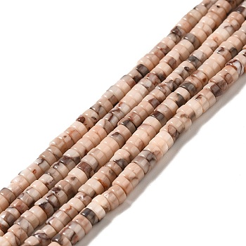 Natural Fossil Beads Strands, Heishi Beads, Flat Round/Disc, 4x2mm, Hole: 1mm, about 195~197pcs/strand, 15.83''(40.2cm)