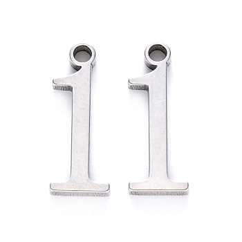 201 Stainless Steel Charms, Number, Laser Cut, Stainless Steel Color, Num.1, 15x5.5x1.5mm, Hole: 1.5mm