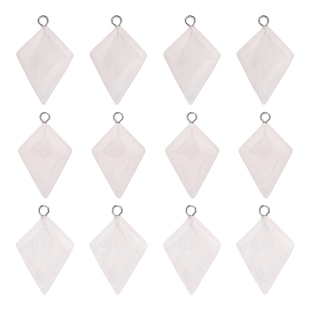 12Pcs Natural Rose Quartz Pendants, Kite Charms, with Stainless Steel Color Tone Stainless Steel Loops, 28x18x6~7mm, Hole: 2mm