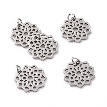 304 Stainless Steel Pendants, Flower, Stainless Steel Color, 16.5x16x1mm, Hole: 3mm