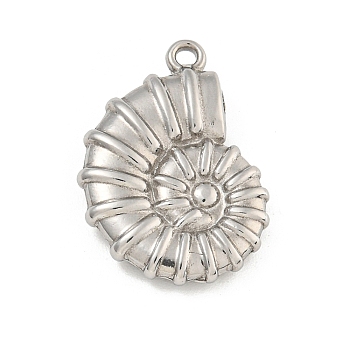 Non-Tarnish 304 Stainless Steel Pendants, Snail Shell Charm, Stainless Steel Color, 22x15x4.5mm, Hole: 1.5mm