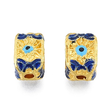 Alloy Enamel Beads, Matte Style, Cuboid with Evil Eye, Matte Gold Color, 10.5x7x7mm, Hole: 2mm