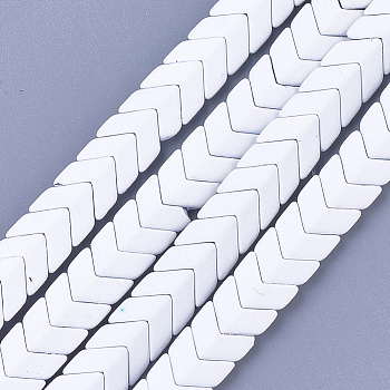 Spray Painted Non-magnetic Synthetic Hematite Beads Strands, Matte Style, Arrow/Chevron, White, 7x8x4mm, Hole: 1mm, about 89pcs/strand, 16.1 inch