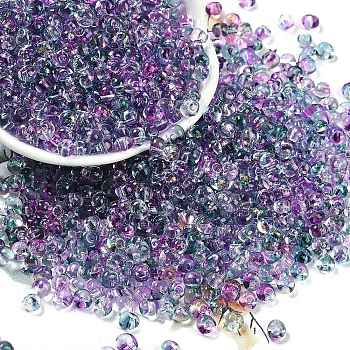 6/0 Spray Paint Glass Seed Beads, Teardrop, Medium Orchid, 5x4.5x4mm, Hole: 1mm, about 4500pcs/pound