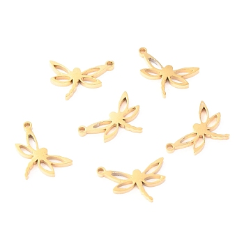304 Stainless Steel Charms, Laser Cut, Dragonfly, Golden, 12x8x1.1mm, Hole: 1mm