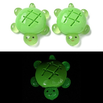 Luminous Resin Cabochons, for Jewelry Making, Glow in the Dark, Tortoises, Lime Green, 31.5x26.5x10.5mm