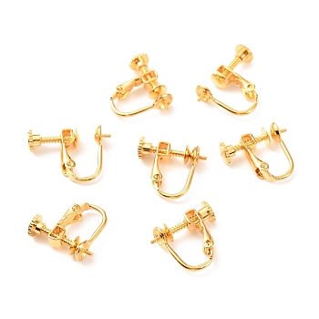 Brass Clip-on Earring Findings, Long-Lasting Plated, Real 18K Gold Plated, 13.5x15.5x5mm, Tray: 5mm, Pin: 1mm
