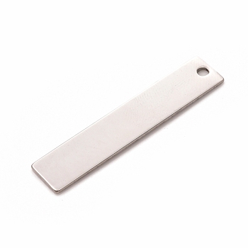 304 Stainless Steel Pendants, Stamping Blank Tag, Rectangle/Bar, Stainless Steel Color, 40x8x0.8mm, Hole: 2mm