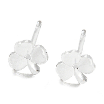 Resin Stud Earring Findings, Shamrock Earring for Saint Patrick Day, Clear, 5.5x5.5mm, Pin: 0.8mm