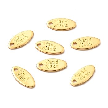 Brass Pendants, Long-Lasting Plated, Oval with Word Hand Made, Real 18K Gold Plated, 11x5.5x1mm, Hole: 1.2mm