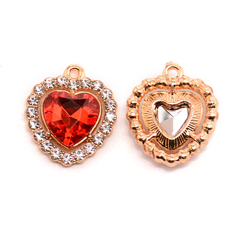 Alloy Rhinestone Pendants, Heart, Ruby, 18x16x5mm, Hole: 1.4mm