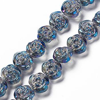 Electroplate Glass Beads Strands, Full Rainbow Plated, Rose, Steel Blue, 12.5x14x9mm, Hole: 1mm, about 55pcs/strand, 25.98''(66cm)