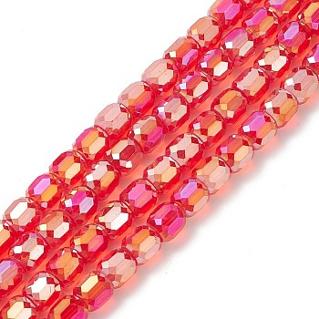 AB Color Plated Glass Beads, Faceted Barrel, Red, 8x8mm, Hole: 1mm