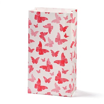 Kraft Paper Bags, No Handle, Wrapped Treat Bag for Birthdays, Baby Showers, Rectangle with Butterfly Pattern, Crimson, 24x13x8.1cm