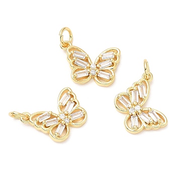 Rack Plating Brass Micro Pave Cubic Zirconia Pendants, with  Jump Ring, Long-Lasting Plated, Lead Free & Cadmium Free, Butterfly, Real 18K Gold Plated, 16x13x2.5mm, Hole: 3mm