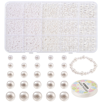 DIY Round ABS Plastic Imitation Pearl Beads Bracelet Making Kits, White, Beads: 4~10mm, Hole: 1.6~2.3mm.