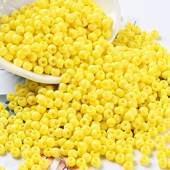 Baking Paint Glass Seed Beads, Round, Champagne Yellow, 4x3mm, Hole: 1.2mm, about 7650pcs/pound