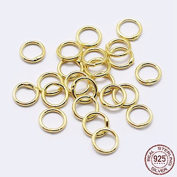 925 Sterling Silver Round Rings, Soldered Jump Rings, Closed Jump Rings, Golden, 6x0.9mm, Inner Diameter: 4mm