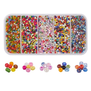 6300Pcs 5 Styles Glass Seed Beads, Round, Mixed Color, Mixed Color, 2~3x1.5~2mm, Hole: 0.8~1mm