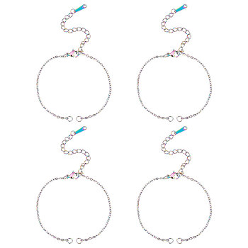 10Pcs Rainbow Color Ion Plating(IP) Half Finished 201 Stainless Steel Cable Chain Connector Bracelet Making, with Lobster Claw Clasps, Extender Chain & Jump Ring, Rainbow Color, 18x0.15cm