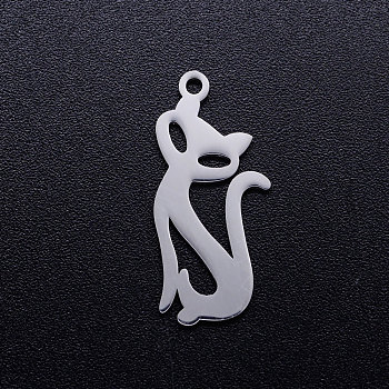 201 Stainless Steel Kitten Pendants, Cat Silhouette Shape, Stainless Steel Color, 23x10x1mm, Hole: 1.4mm