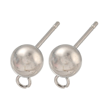 304 Stainless Steel Stud Earring Findings, Round, Stainless Steel Color, 17x6x6mm, Hole: 1.8mm, Pin: 10x0.8mm
