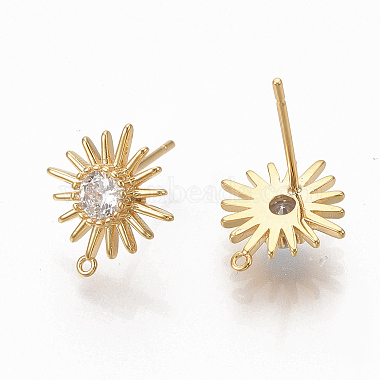 Real Gold Plated Clear Brass+Cubic Zirconia Stud Earring Findings