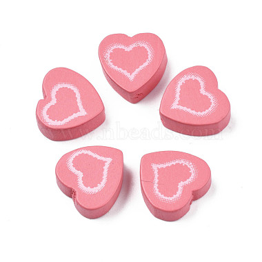Light Coral Heart Wood Beads