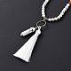 Natural Howlite Bullet & Tassel Pendant Necklace with Mixed Gemstone Beaded Chains(NJEW-E585-02H)-5