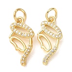 Brass Micro Pave Clear Cubic Zirconia Pendants, Irregular Shape Charms, Lead Free & Cadmium Free, Rack Plating, Long-Lasting Plated, Real 18K Gold Plated, 18x9x2mm, Hole: 3.3mm(CU-E003-01G)