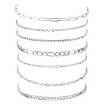 7Pcs 304 Stainless Steel Figaro Chains & Venetian Chains & Water Wave Chains & Cable Chains & Rolo Chains & Curb Chain Bracelets Set for Women, Stainless Steel Color, 7-1/4~7-3/8 inch(18.3~18.8cm)(BJEW-TADJ00001)