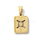 304 Stainless Steel Twelve Constellations Pendants, Real 18K Gold Plated, Rectangle Charm, Gemini, 17.5x12x2mm, Hole: 7.5x3.5mm(STAS-S152-02G-C)