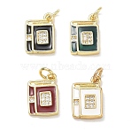 Brass with Crystal Rhinestone & Enamel Charms, Book Charms, Mixed Color, Golden, 14x9.5x2.5mm, Hole: 3mm(RB-CBA6830-10G-01)