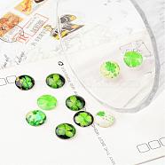 Half Round/Dome Four Leaf Clover Glass Cabochons, Mixed Color, 12x4mm(X-GGLA-A002-12mm-CC)