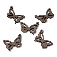 Walnut Wood Hollow Pendants, Butterfly Charms, Undyed, Coffee, 32.5x28.5x2.5mm, Hole: 1.6mm(WOOD-G018-08-1)