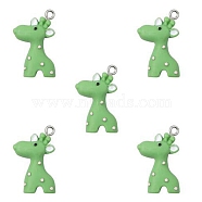 6Pcs Opaque Resin Pendants, Giraffe Charms, with Platinum Tone Iron Loops, Lime Green, 25x16.5x6mm, Hole: 2mm(RESI-TAC0002-76A)