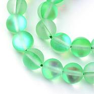 Synthetic Moonstone Beads Strands, Holographic Beads, Dyed, Frosted, Round, Medium Spring Green, 8mm, Hole: 1mm, about 45~47pcs/strand, 14~15 inch(G-R375-8mm-A06)