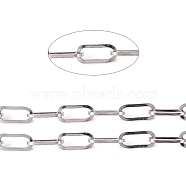 304 Stainless Steel Paperclip Chains, Flat Oval, Drawn Elongated Cable Chains, Unwelded, with Spool, Stainless Steel Color, 13.5x6x1mm, about 32.8 Feet(10m)/roll(CHS-L022-05P)